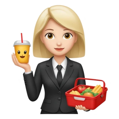 woman with suit holding food container sticker