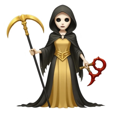 feminine grim reaper in a gold with scythe sticker