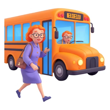 old lady should run to reach the bus, the driver is man under 30 with orange hair sticker