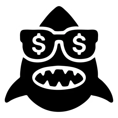solid black icon of a shark wearing money-shaped glasses sticker