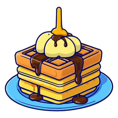 Delicious waffle with syrup dripping and melting butter sticker