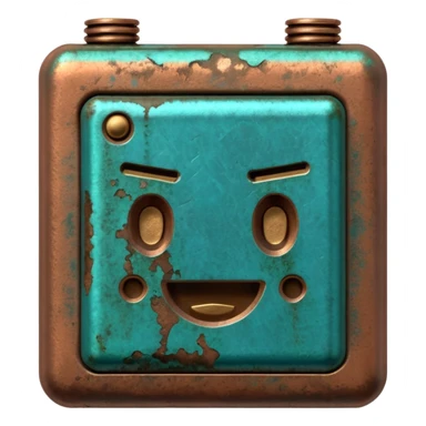 3D render of Battery Terminal, heavily oxidized copper texture, verdigris patina, Metal contact with blue/green powder corrosion, weathered bronze aesthetic, ancient decay, emoji style, isolated on white background --v 6.0. sticker
