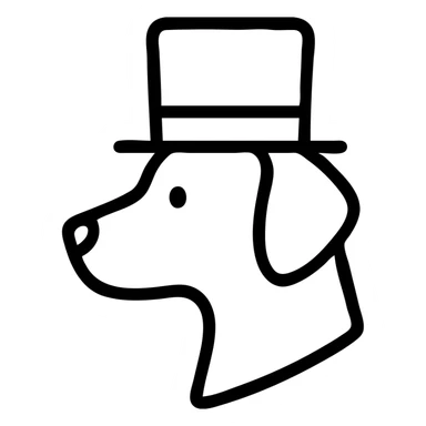 dog wearing a tophat, outlined icon style, clean lines sticker