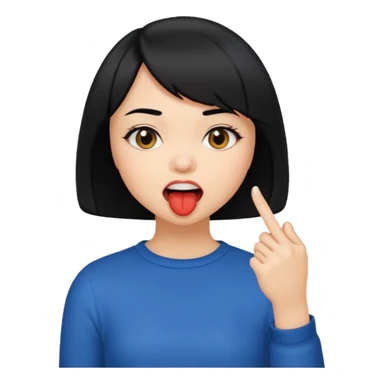 Chicas con pelo negro y corte bob haciendo que se muerde uno de sus dedos de manera picara, puedes hacer que se muerda el dedo sticker