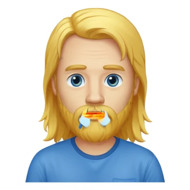 yellow long hair bearded man with shirt sticker