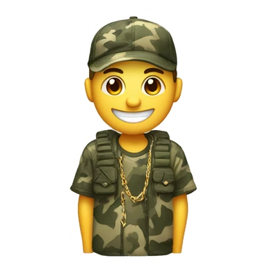 smiling male in camo shirts with little small chain wearing a funny hat with ears  sticker