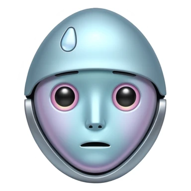 pastel robot with sad expression, soft colors, teardrop sticker