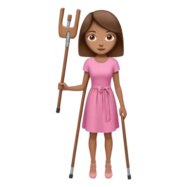 A woman with crutches , a pink dress brown hair and brown eyes sticker