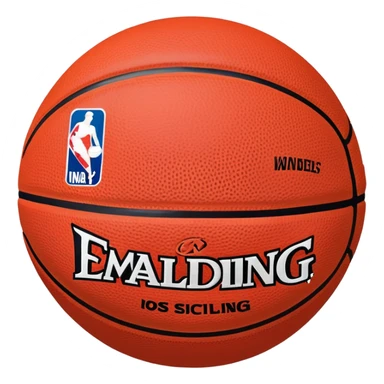 Extremely minimal red basketball with smallest possible NBA and Spalding logos, basic shape, iOS emoji style sticker