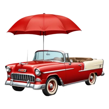 1955 Chevrolet Bel Air Convertible, Red-White color, with a bucket of brown mud pouring down on it, and the car itself is covered in brown mud on all sides, the doors, bumper, hood and wheels are covered in brown mud. 32x32 pixels, aspect ratio: 1:1 sticker