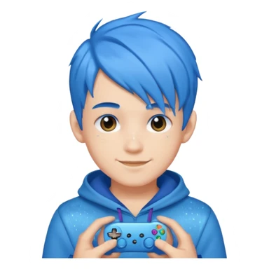 glitter blue gamer boy happy blue hair sticker