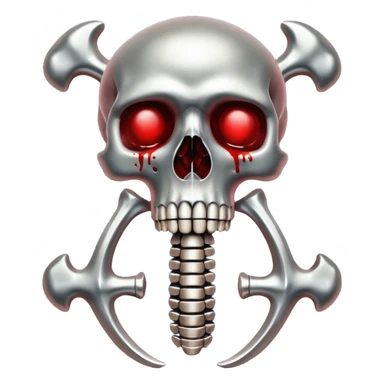 metallic anatomic bones with blood, steel texture, dark dramatic tone, minimal details sticker