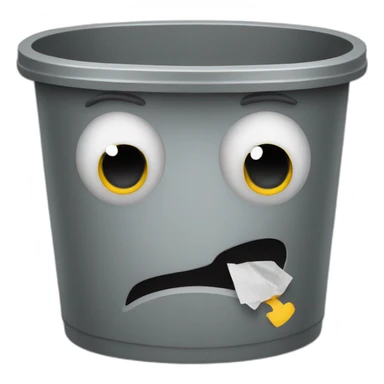 Trash bin with a face sticker