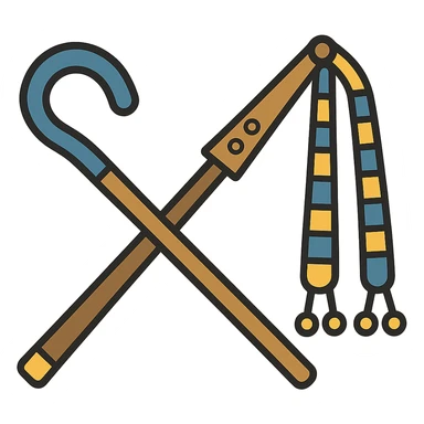flat toon style crossed Heka scepter and Nekhakha flail sticker