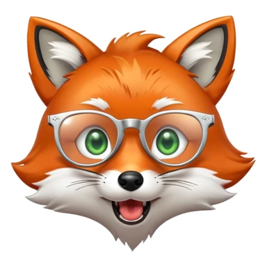 A surprised fox with sparkling fur, a glowing tail, a silver star on its forehead, and round glasses, with wide open mouth and eyes, looking shocked or scared sticker