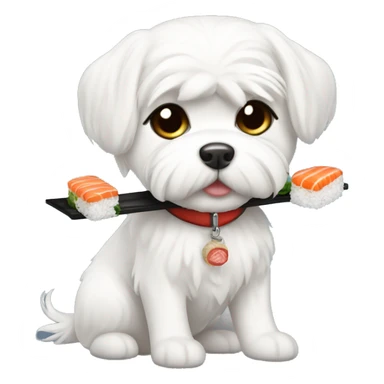 short hair maltese with sushi sticker