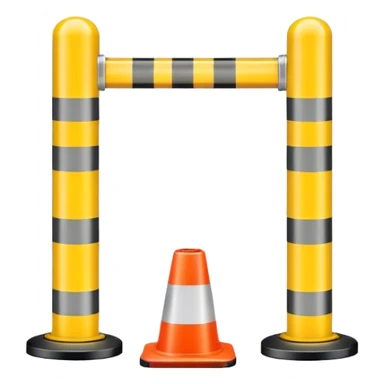 Two reflector-equipped traffic bollards with a caution tape stretched between them, marking a restricted or blocked area sticker