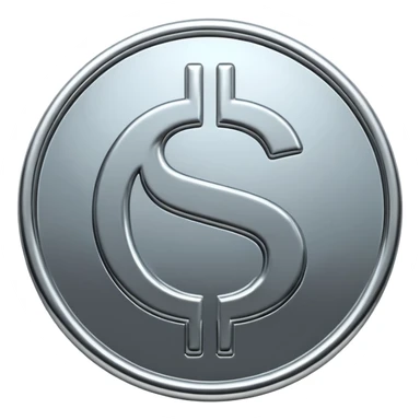 A double dollar sign emoji made of polished silver chrome, smooth metallic surface, glossy reflections, luxury swag vibe, minimal iOS emoji style, centered on white background sticker