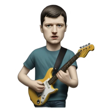 photo realistic Ian Curtis, standing, playing electric guitar, full body front view sticker