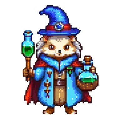 hedgehog wizard with potion bottle sticker