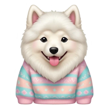 cute 
Samoyed tongue hanging out sitting 
 in a cute pastel sweater sticker