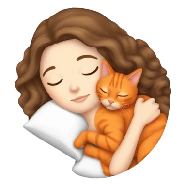 White girl brown hair sleeping with orange kitty sticker