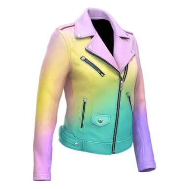 Hyper Realistic isolated side view of an open teal,pastel pink,pastel purple,and yellow ombre feminine fashion leather jacket.  sticker