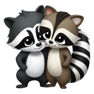 A raccoon and a skunk hugging sticker