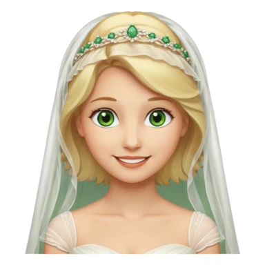 blonde haired green eyed bride in ivory gown  with veil no flowers sticker