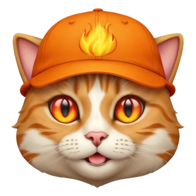 Cat with the flames in his eyes with a orange baseball hat in sticker