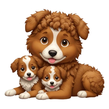 curly dog with its puppies sticker