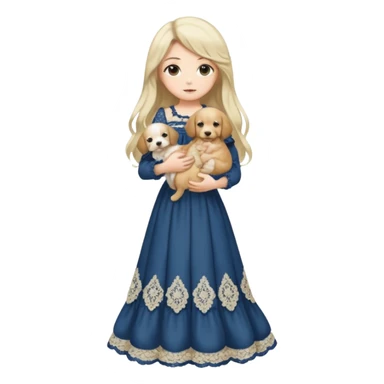 Pastel anime lady long hair with long lace dress full body holding puppy sticker