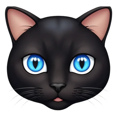 black cat face with bright blue eyes and a small white patch sticker