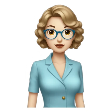 Une femme, yeux bleu amande, tenue chic, avec un bichon dans la main sticker