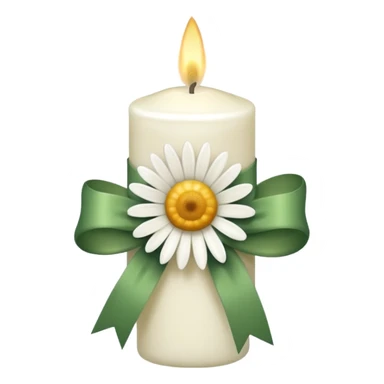 white candle with a daisy bow sticker