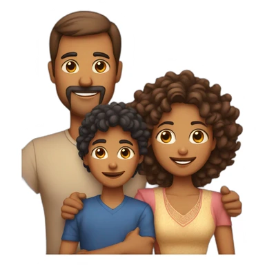 indian family with one dad and one son straight hair and one mom and one daughter curly hair sticker