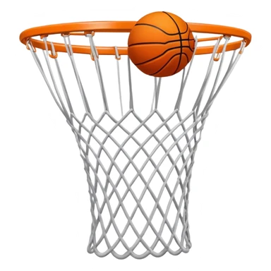 Basketball just entering the top of white net, beginning of swish, iOS emoji style sticker