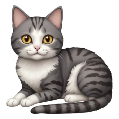 full body tiny short hair dark grey and white cat with hazel eyes lying down sticker