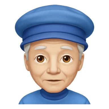 elderly man with blue hat sticker