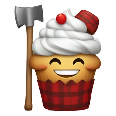 Happy cupcake wearing red plaid and holding an axe  sticker
