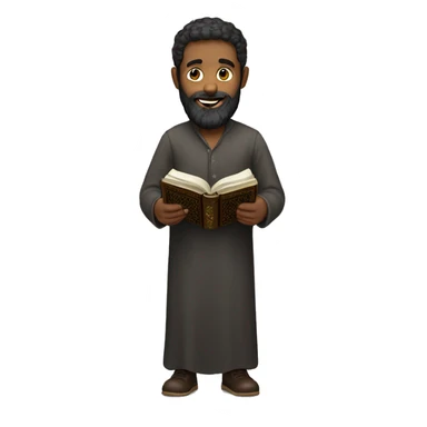 man with dark beard holding quran sticker