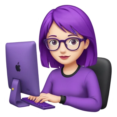 Mädchen mit lila Haaren und Computer und Brille sticker
