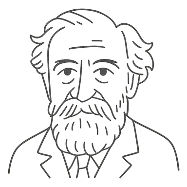 a hand drawn black outline portrait of philosopher Gaston Bachelard with similar-sized eyes based a famous portrait of him, with less messy hair sticker