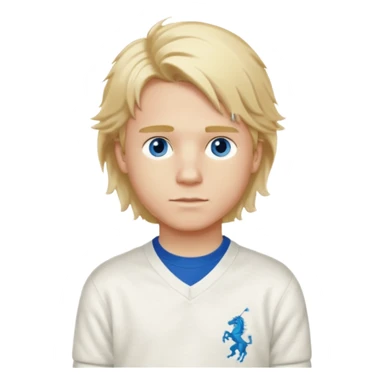 Create a look for a blond boy with long, tousled hair, light eyes, a white sweater, a wealthy appearance, blue eyes, a
nd accessories like a Rolex or Cartier watch, and a cute face with messy hair down. blue eyes + polo ralph lauren and the hair to the side sticker