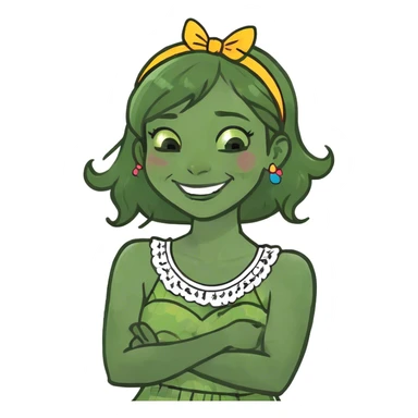Arms crossed holding neck laughing girl sticker