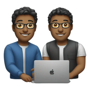 two tech guys working on a laptop sticker