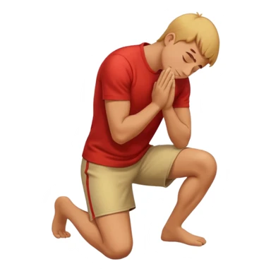 man kneeling on the ground with head and arms lowered, bowing deeply in a gesture of respect, apple style emoji sticker