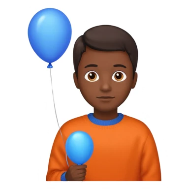 dark brown skin, orange sweater, hold blue balloon sticker