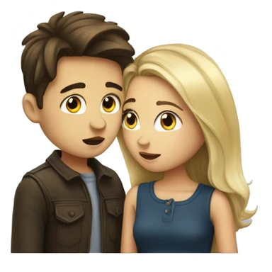 kissing, blonde boy, brunette girl sticker