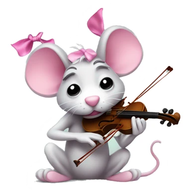 crying sad sobbing rat playing violin with a pink bow on top of his head sticker
